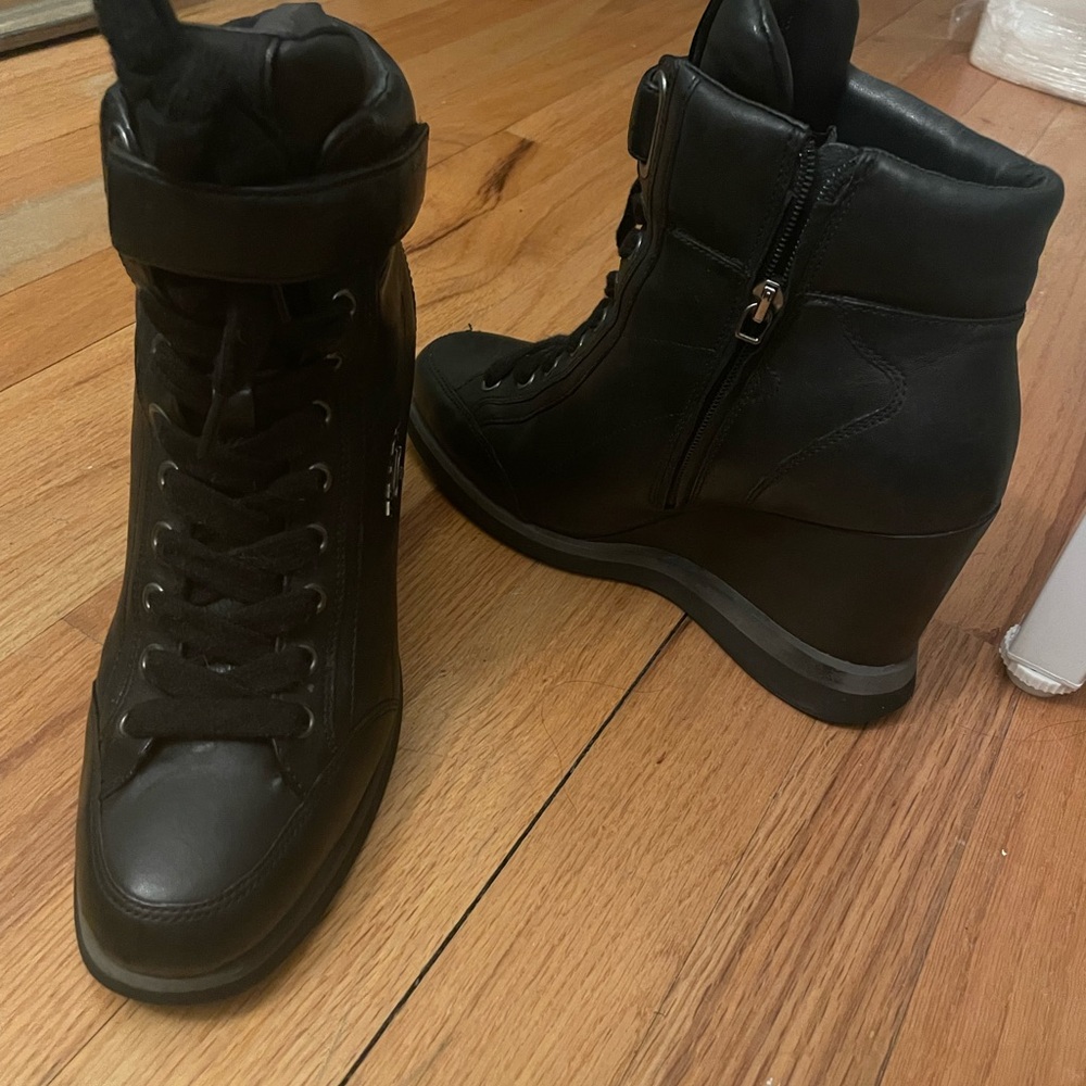 Prada Nappa Aviator Wedged Booties - Picture 2 of 6